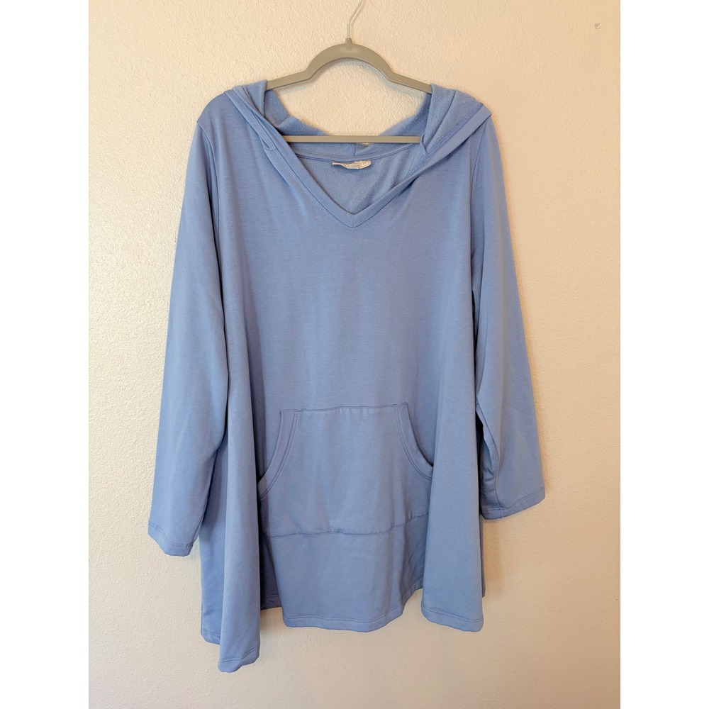 Womens Periwinkle Blue Hooded Fleece Tunic Sweatshirt Long Sleeve Hoodie